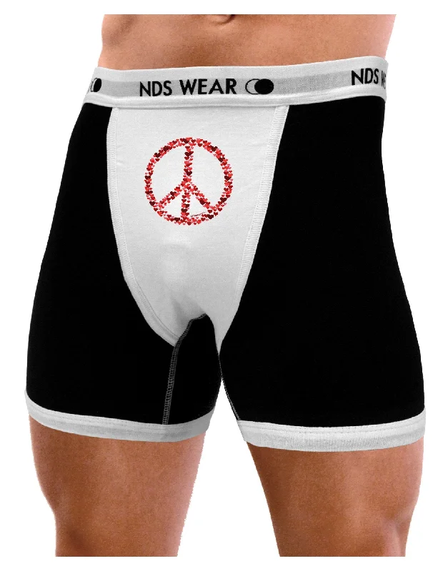 Peace Sign Hearts Red Mens Boxer Brief Underwear