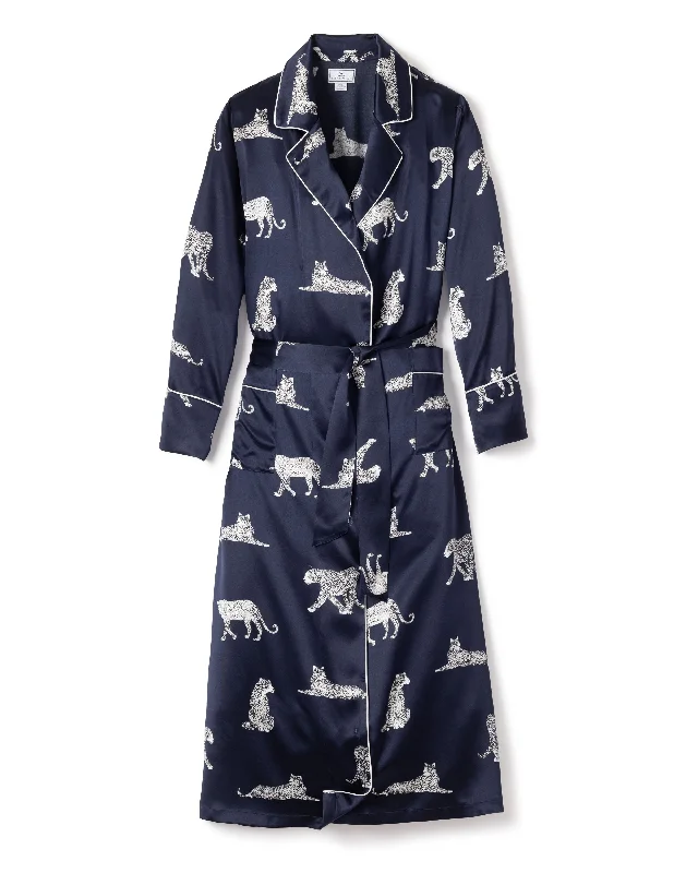 Women’s Silk Long Robe in Panthère de Nuit