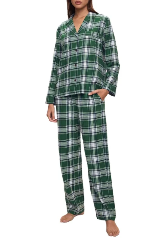 Flannel Long Pj Set In Tartan Plaid Forest Green