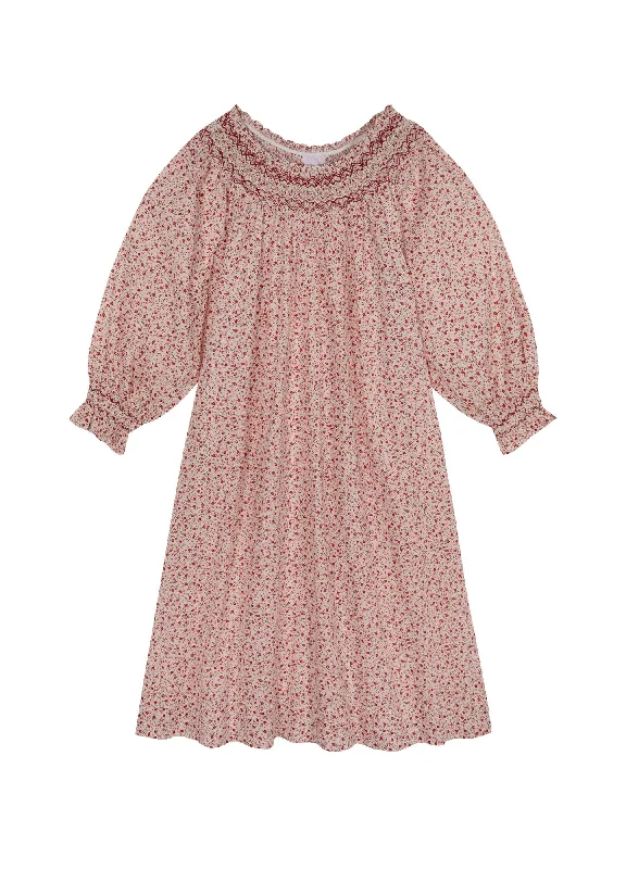 Georgie Smocked Nightdress in Berry Bird