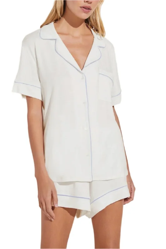 Gisele Relaxed Short Pj Set in White/Ice Blue