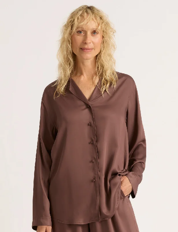 Vegan Silk Long Sleeve Sleep Shirt - Garnet