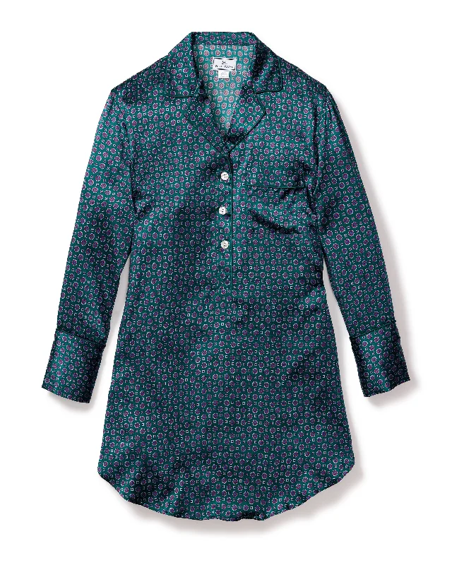 Women’s Silk Nightshirt in Emerald Foulard