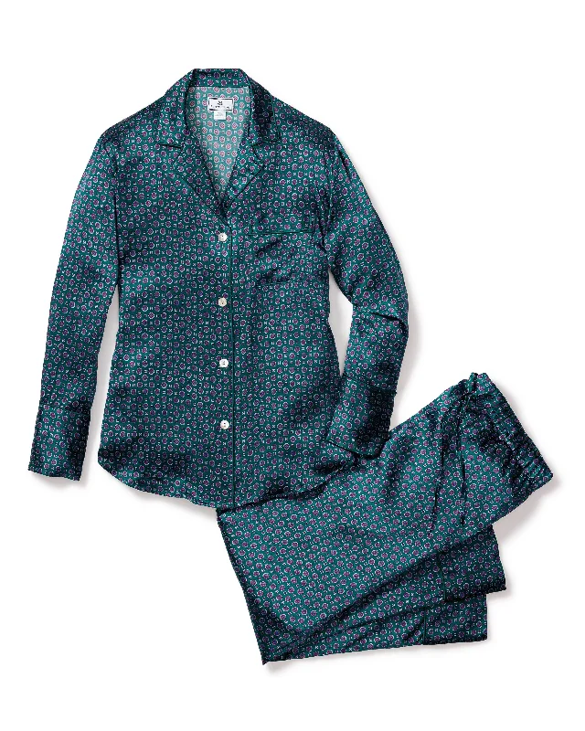 Women’s Silk Pajama Set in Emerald Foulard