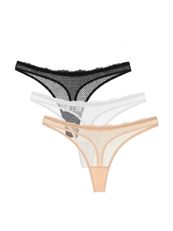 3 PCS Mid-Waisted Sexy Breathable Thongs Multicolor