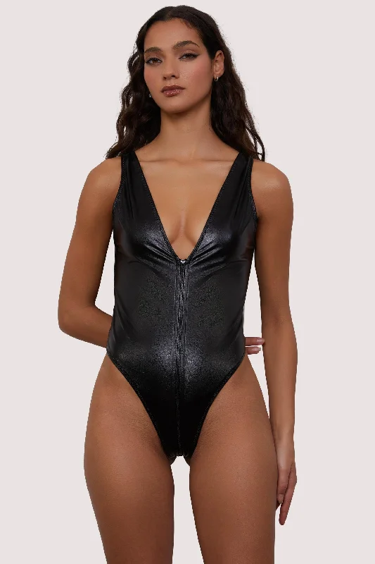 Arya Black PVC Cut Out Zip Up Body