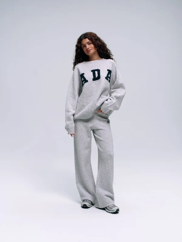 ADA Knit Straight Leg Sweatpants  - Light Grey Melange/Navy Blue