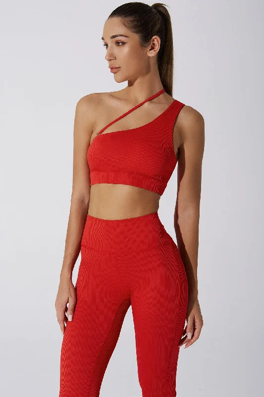 Caram Ribbed Off Shoulder Bra - Savvy Red