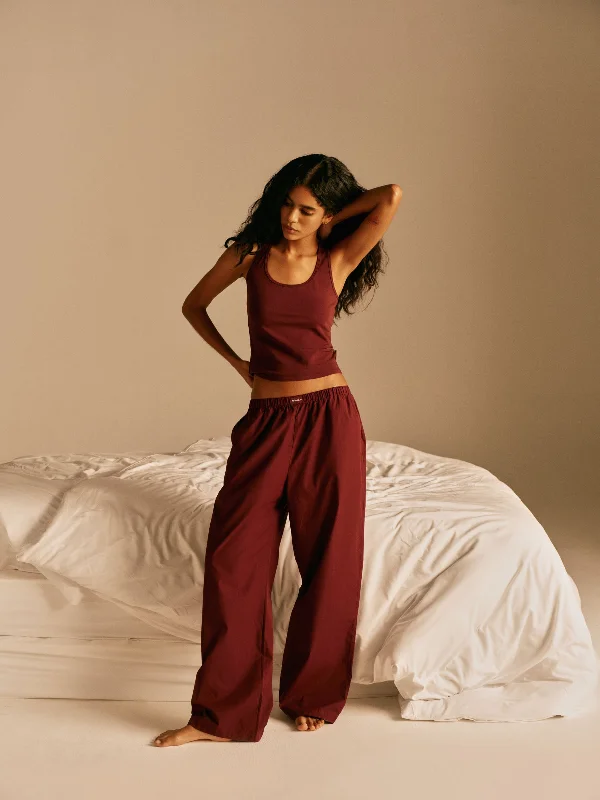 Cotton Pull On Pants - Burgundy