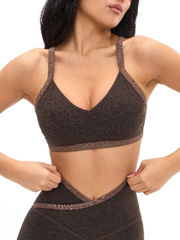 Dream Heather Contrast Sports Bra - Cold Brew and Grounds