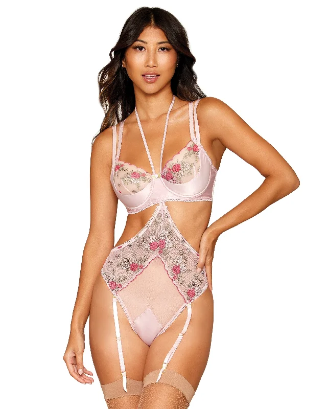 Dreamgirl Vintage Rose Embroidery Bra and Open Cup Teddy Set