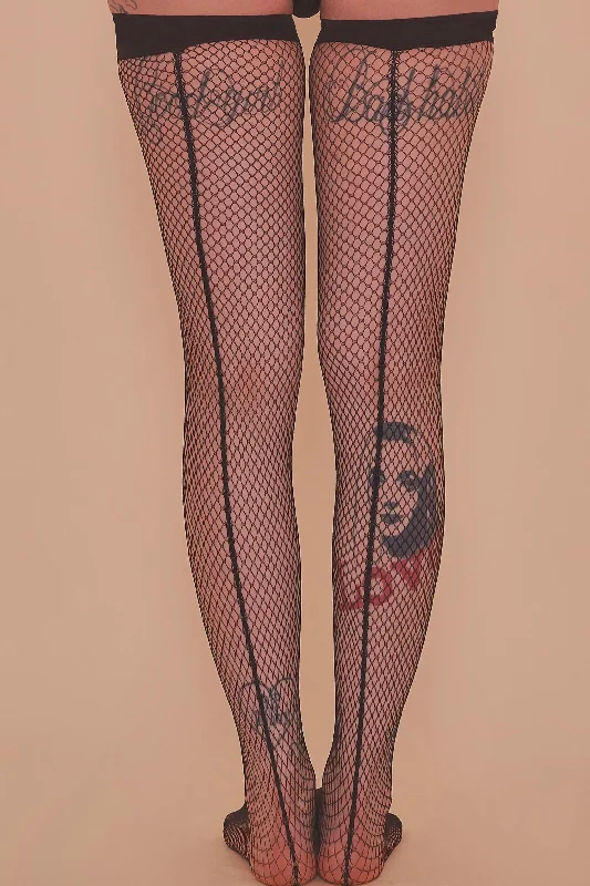 Fishnet Seamed Stockings Black US 4 - 18