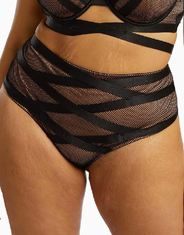 Gabi Fresh x Playful Promises Brooklyn Fishnet Strappy High Waist Brief Black/Tan