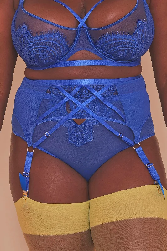 Lyla Strappy Cobalt Suspender Belt