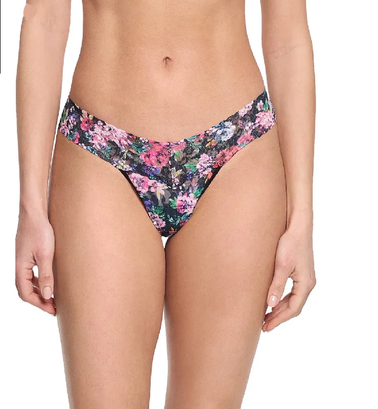 Hanky Panky Printed Signature Lace Low Rise Thong in Dark Peonies