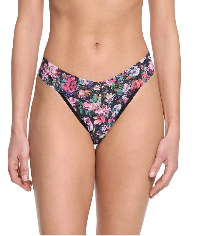 Hanky Panky Printed Signature Lace Original Rise Thong in Dark Peonies