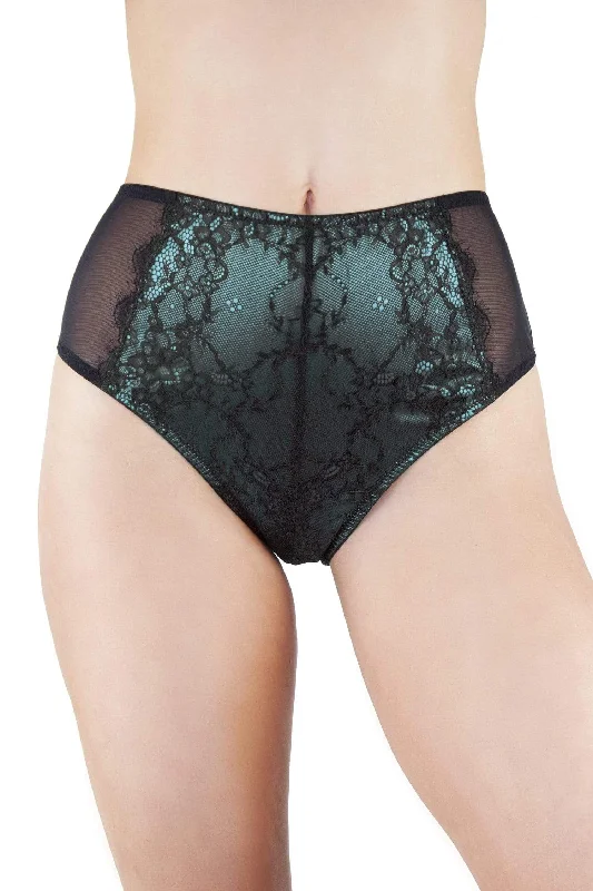 Irena Teal Satin & Lace High Waist Brief