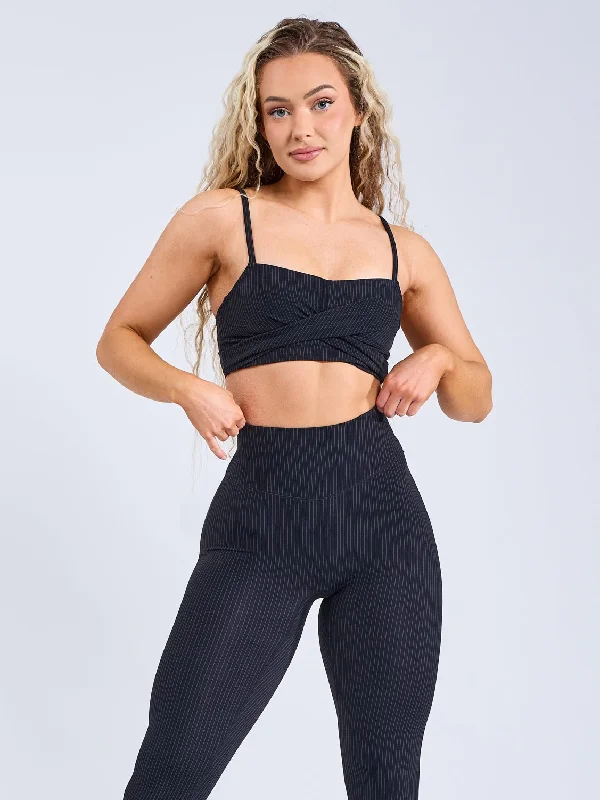 Ivy Wrap Sports Bra - Black Pinstripe