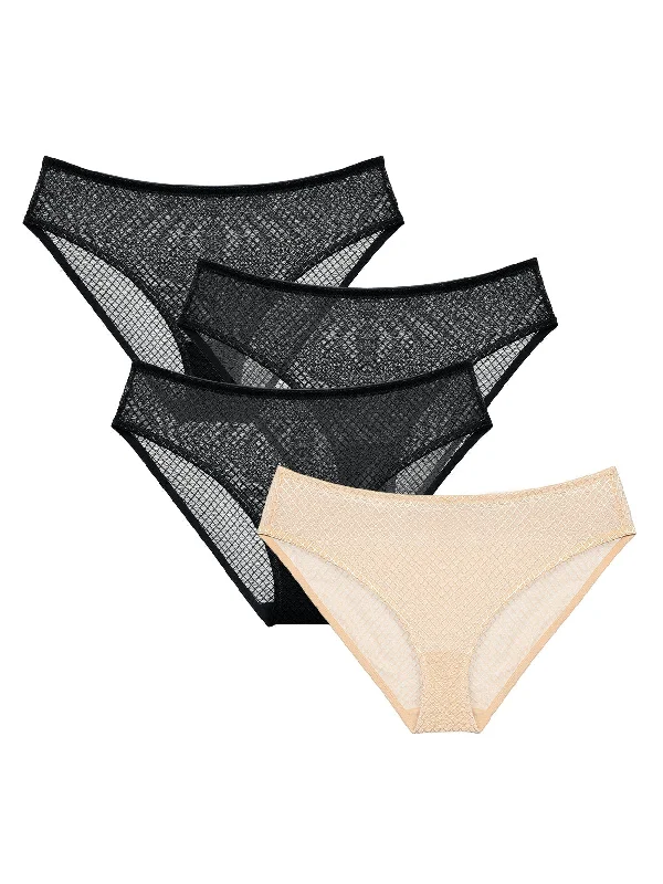 Lace Mesh Plus Size Panties 4 PCS Multicolor