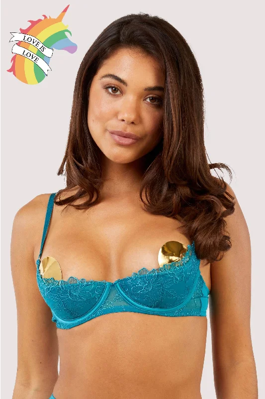 Marsha Teal Embroidery And Rings Quarter Cup Bra