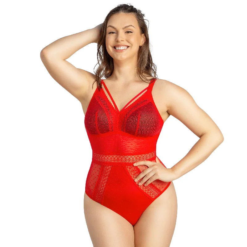 PARFAIT Mia Dot P6017 Women's Sexy Wire-free Bodysuit Lingerie - Racing Red