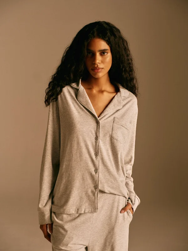 Modal Pyjama Shirt - Light Grey Melange