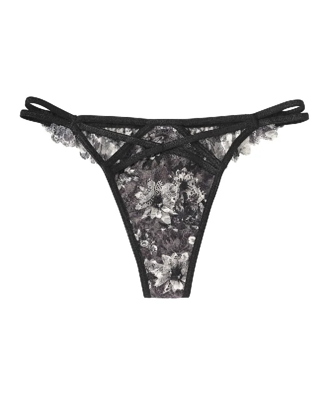 Monotone Flower Lace Thong Panty