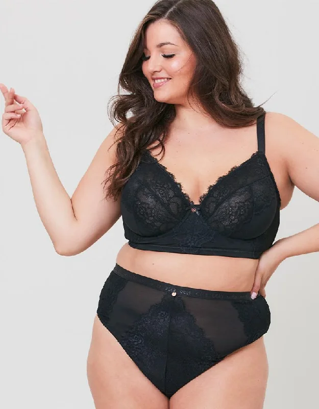 Oola Lace & Logo Longline Balconette Bra Black