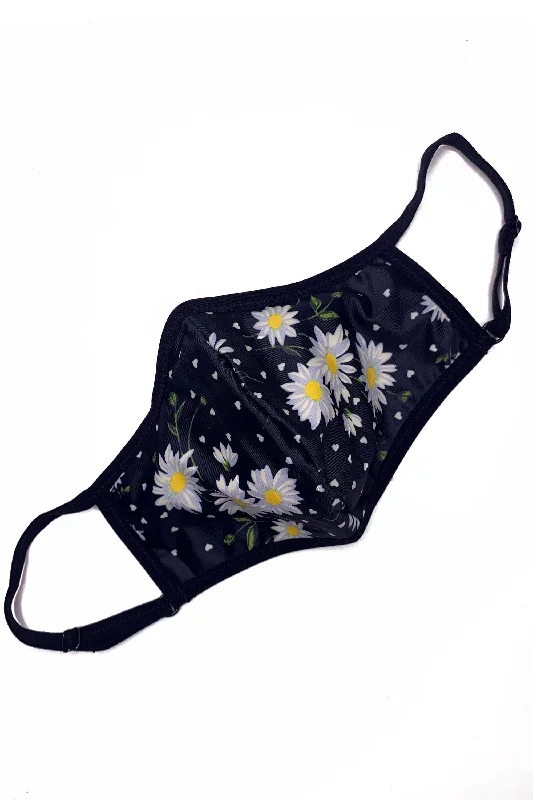 Daisy Print Face Mask Black