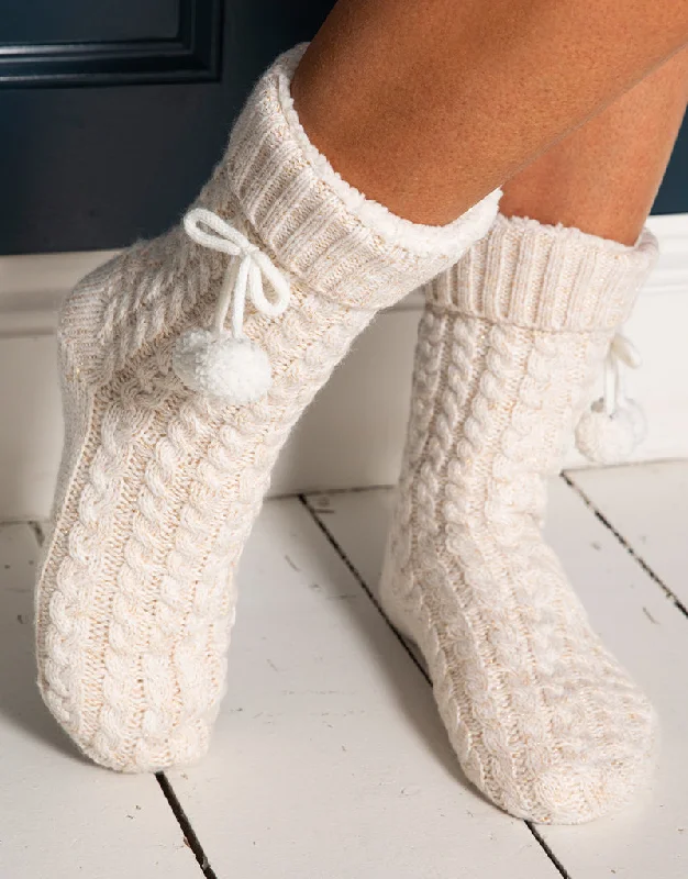 Pour Moi Cosy Cable Knit Slipper Sock Cream