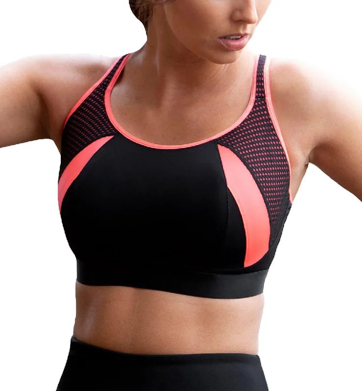 Pour Moi Energy Underwire Light Padded Cross Back Sports Bra (97005) - Black/Coral