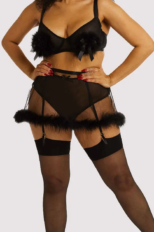 Marina Black Feather Suspender Belt