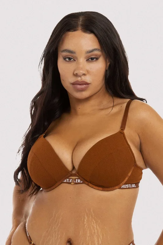 Hustler Branded Ribbed Chocolate Bra