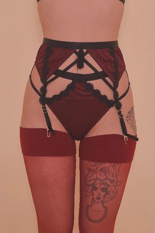 Regalia Hallie Wine & Black Lace Suspender