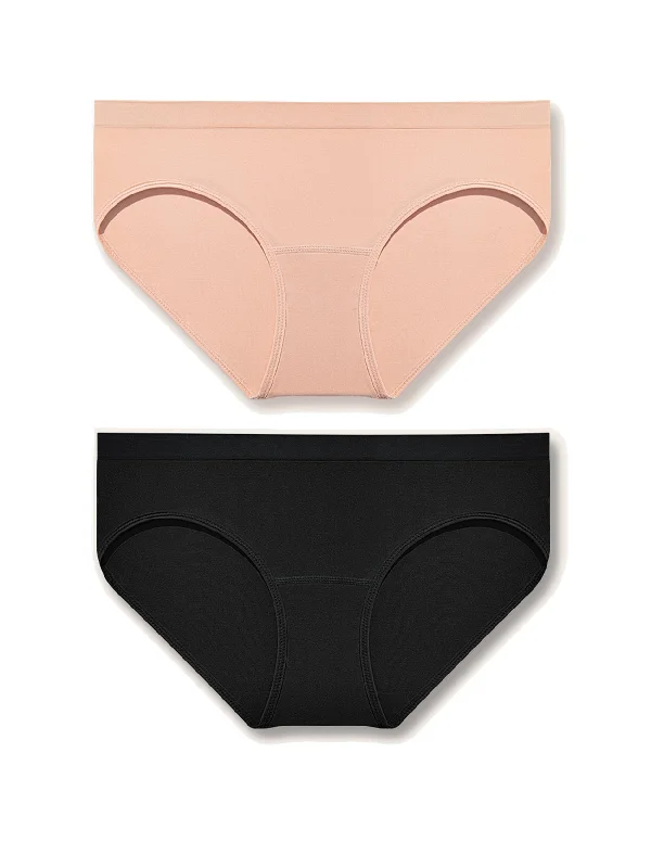 Seamless Panties Stretch Soft Underwear 2PCS Black Pink