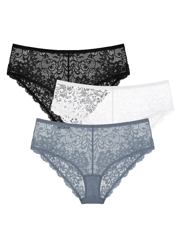 Stretch Sexy Lace Cheeky Hipster Panty 3 PCS Multicolor