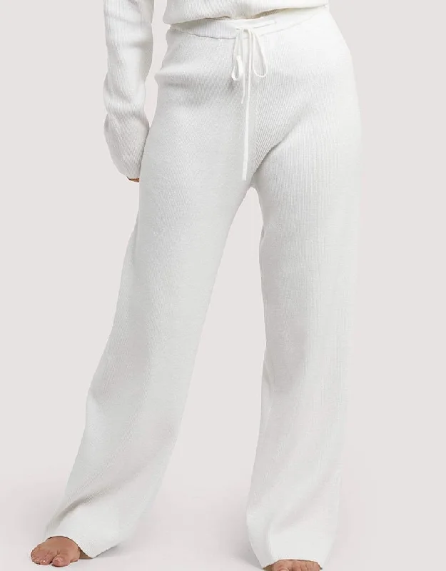 Wolf & Whistle Lounge Knitted Rib Trousers Ivory