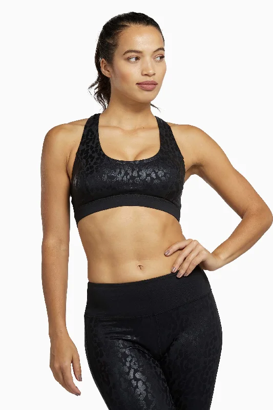 Wet Leopard Look Black Sports Bra