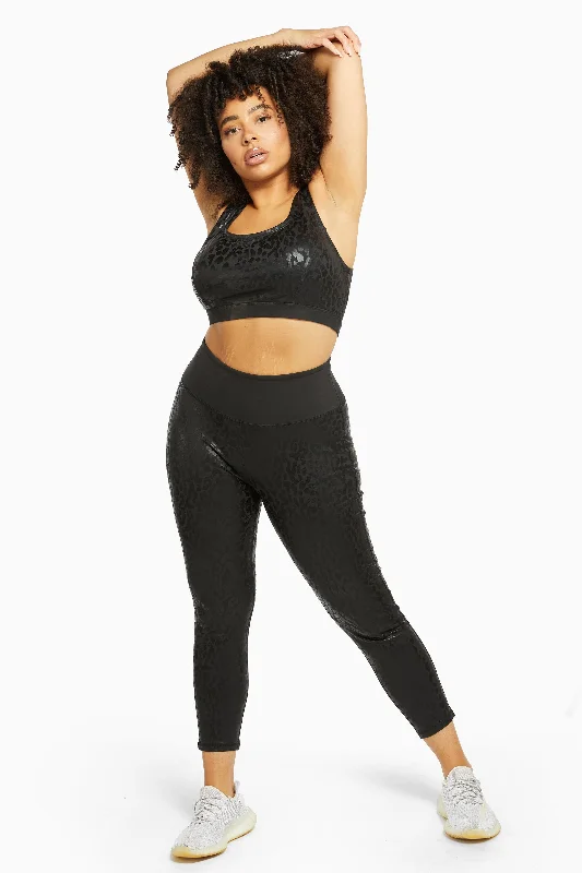 Wet Look Leopard Black High Waist Leggings Curve