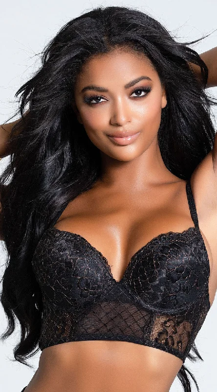 Yandy Flirty Flush Black Longline Bra